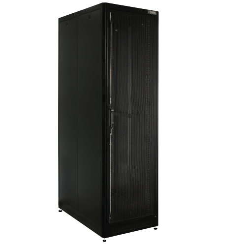 19" Rack - Free Standing with Front Glass Door - Tempered Clear Glass, Rear Steel Door, Side Covers, Top & Bottom Cable Entry Plates with louvers-Middle Entry and Top &  Bottom Blank Plates - 42U